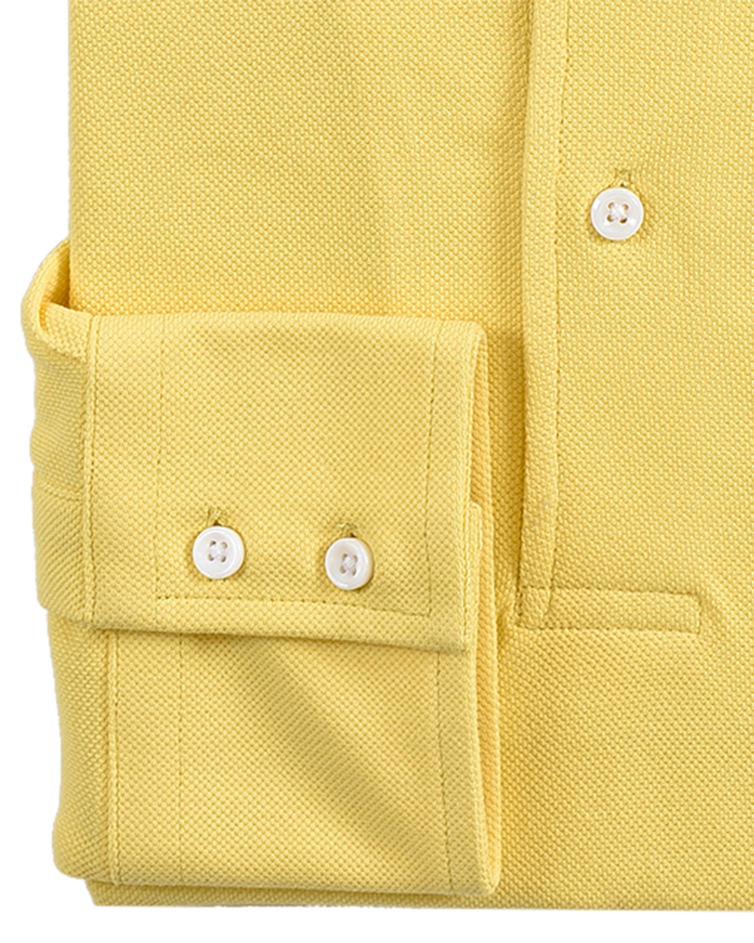 Cuff of the custom oxford polo shirt for men by Luxire in light yellow
