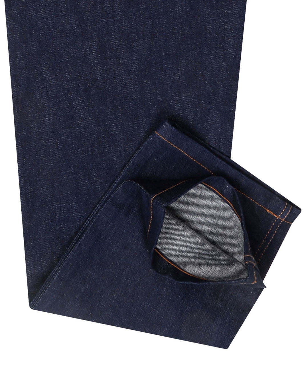 Close up view of custom linen cotton jeans for men by Luxire in indigo