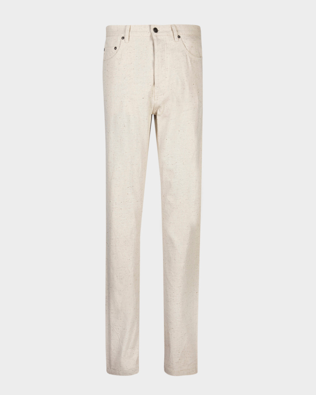 Front view of melange denim jeans for men by Luxire in ivory