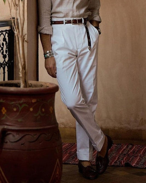 Pleated Custom Men's Linen Pants in Cream – Luxire Custom Clothing