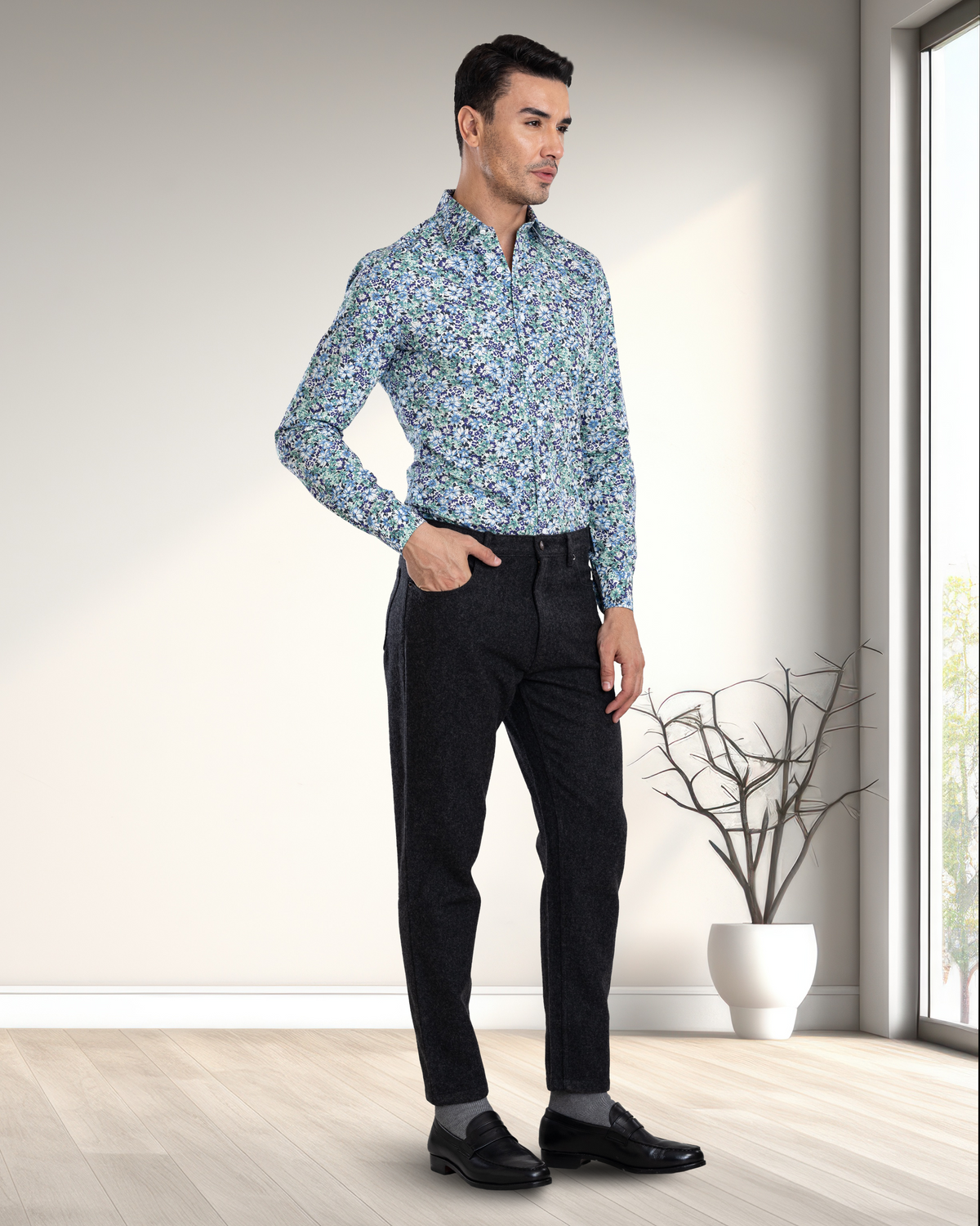 Charcoal Grey Wool Jeans - 4