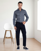 Model wearing mens wool jeans by Luxire in navy