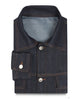 Collar and cuff of the denim jacket for men by Luxire in midnight blue