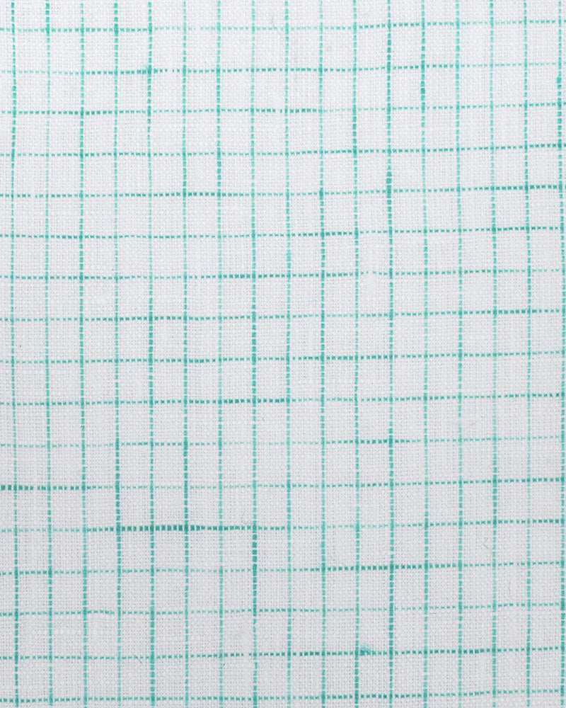 Close up of the custom linen shirt for men in aqua green graph by Luxire Clothing