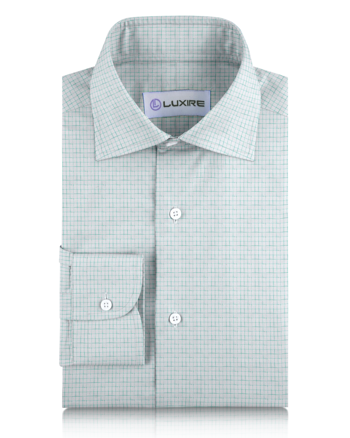 Linen: Aqua Green Graph Checks On White Shirt - 1