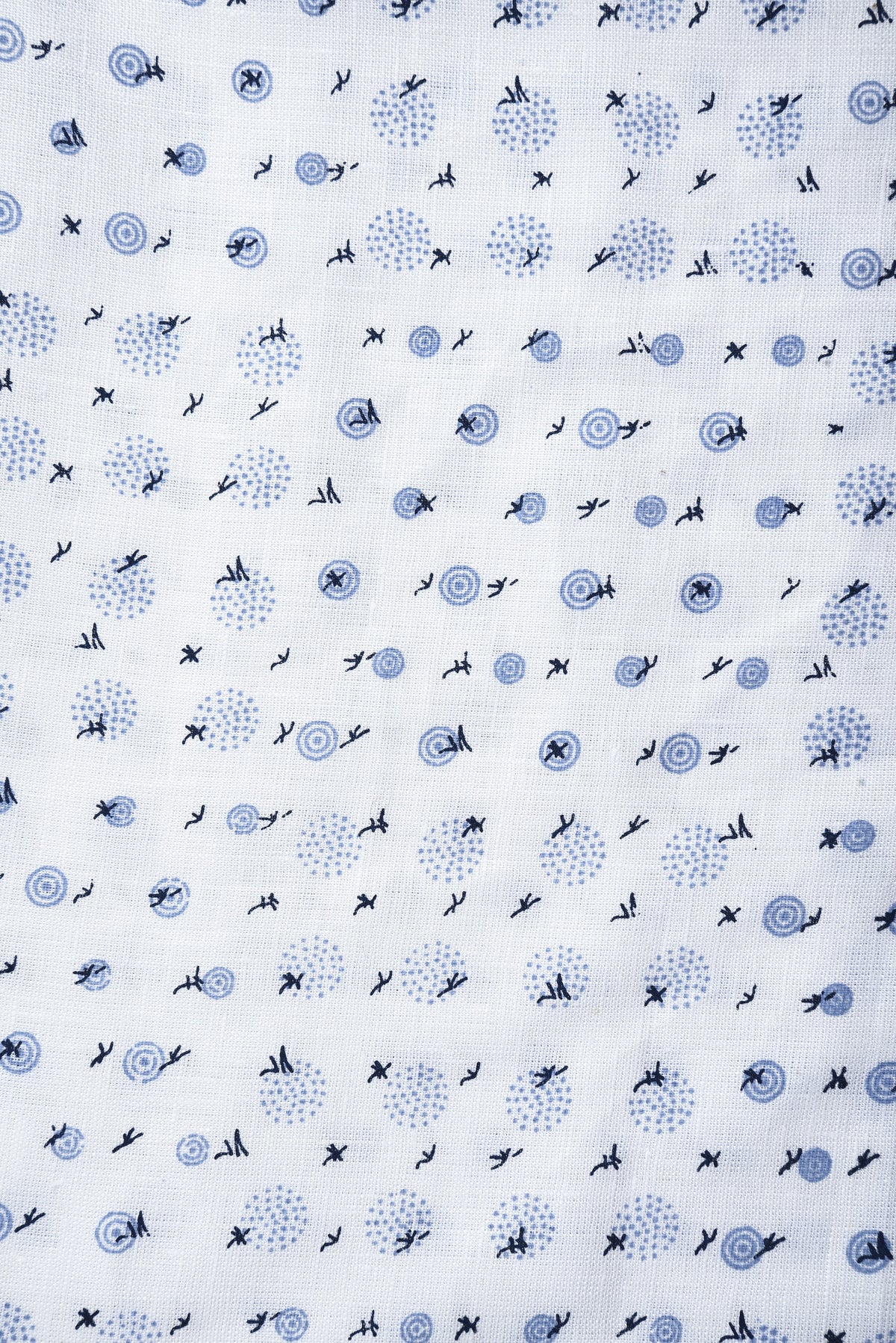 Linen: Blue Printed Birds On White - 6