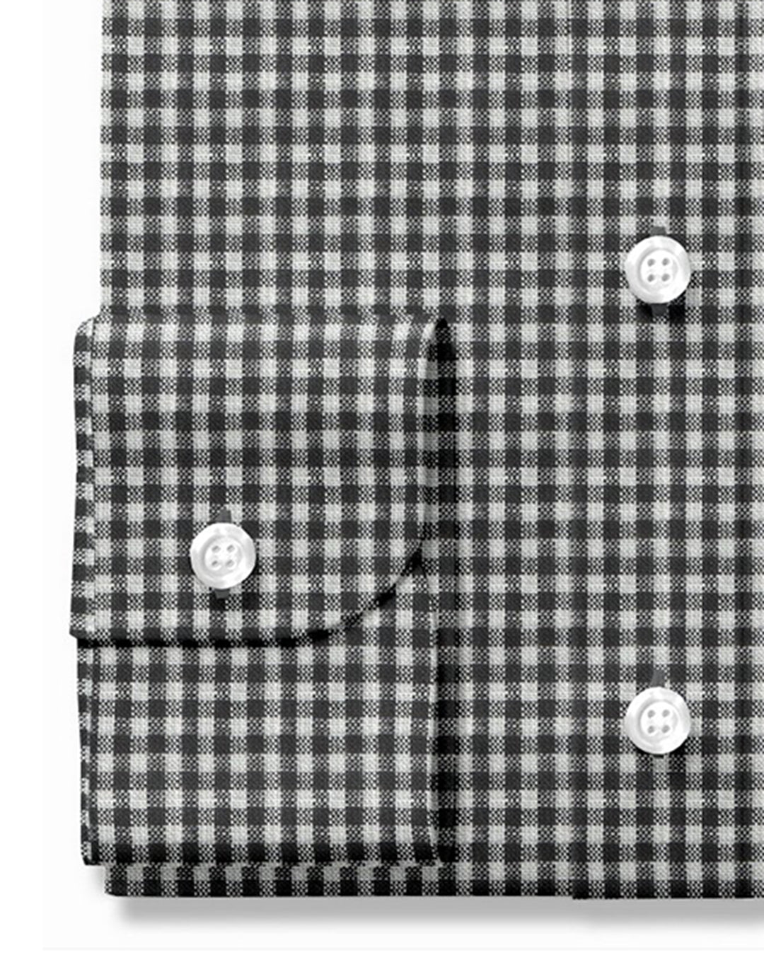 Cuff of custom linen shirt for men in black and white gingham