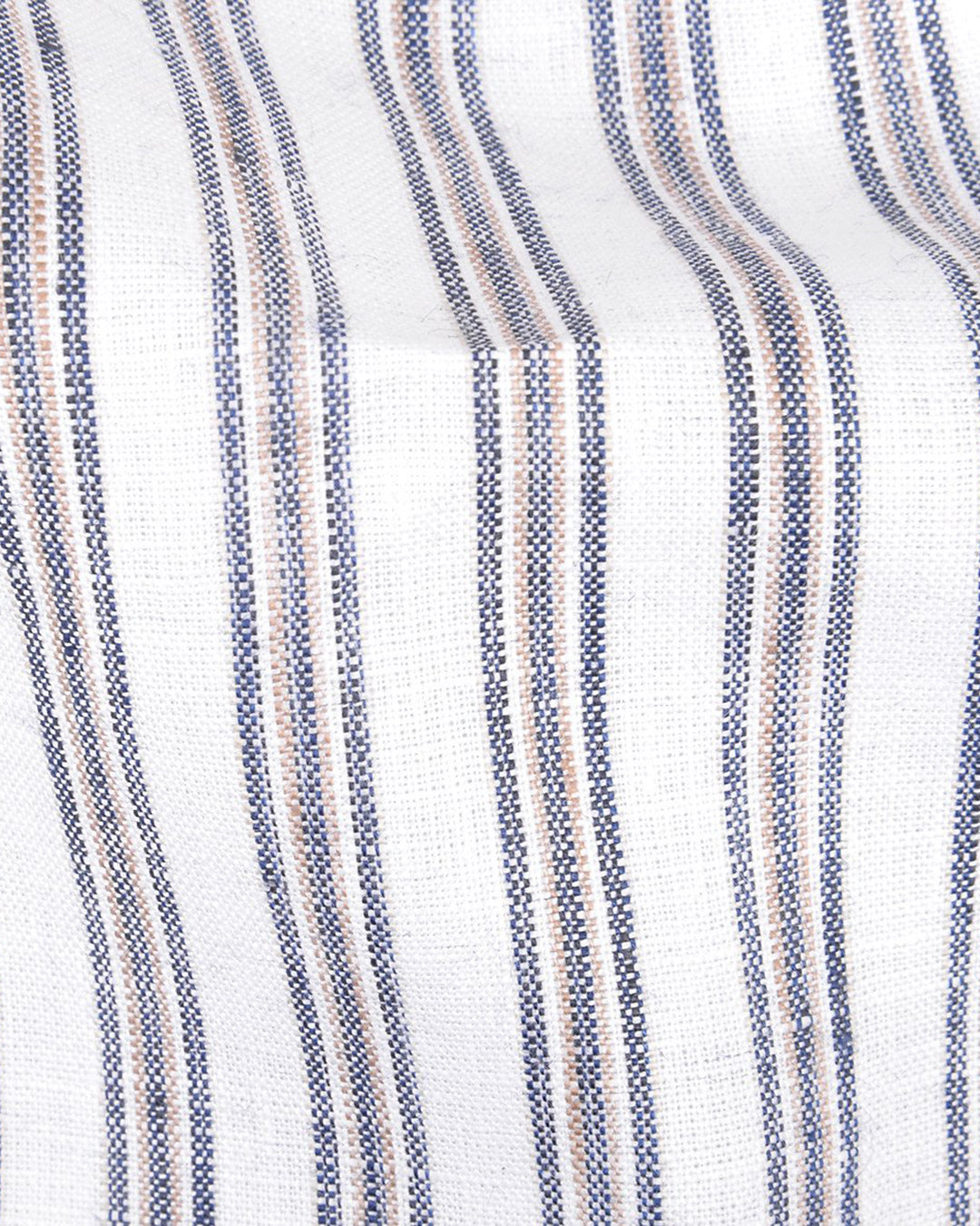 Close up of the custom linen shirt for men in dark blue and beige by Luxire Clothing