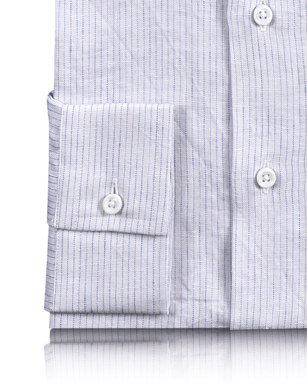 Blue White Pencil Stripes Linen Shirt - 3