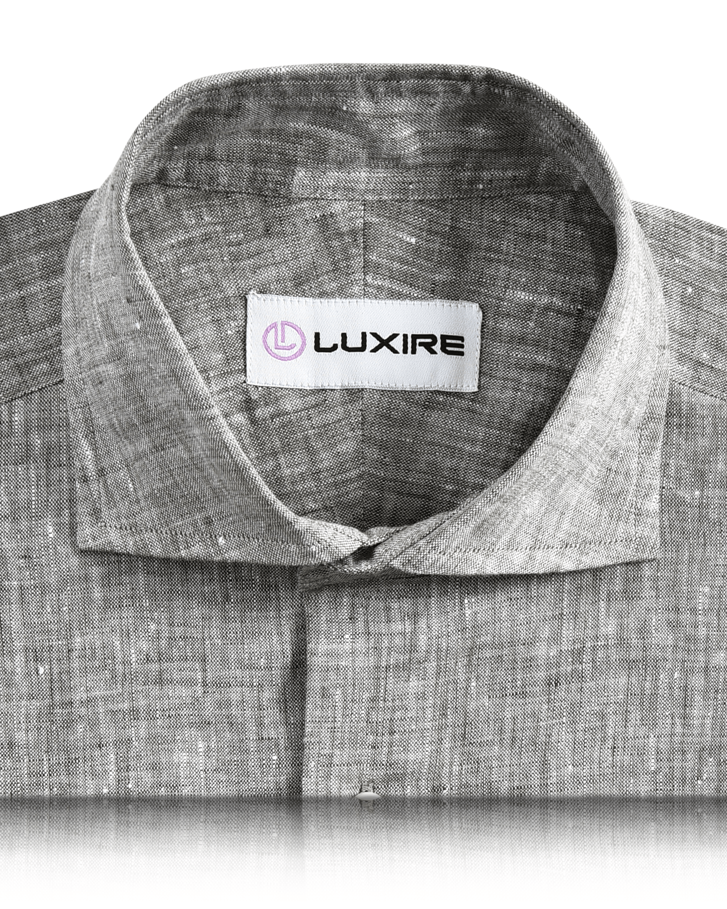 Collar of the custom linen shirt for men in brown by Luxire Clothing