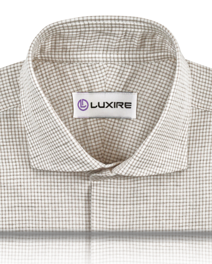 Cotton Linen: Fade Brown Graph Checks On White Shirt - 2