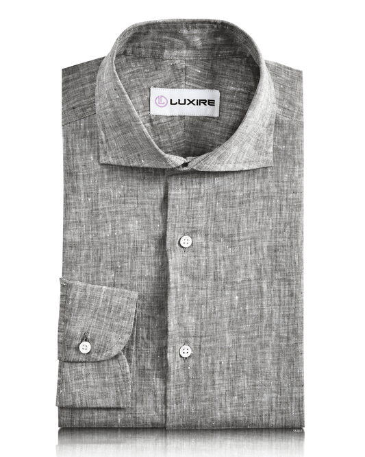Front of the custom linen shirt for men in brown by Luxire Clothing