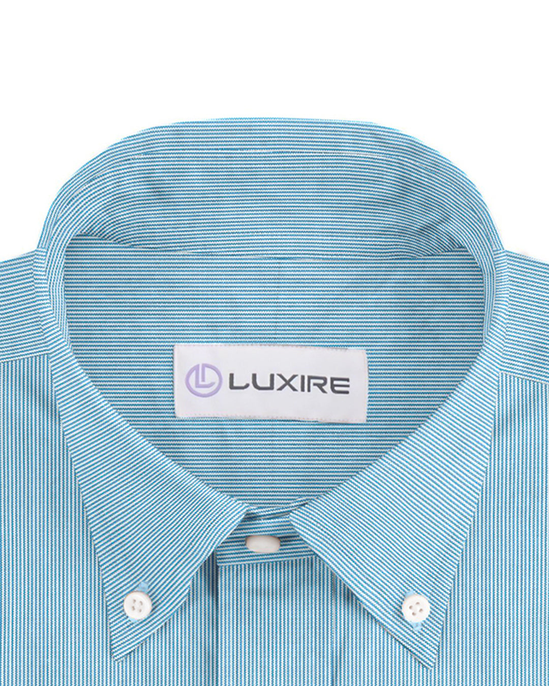 Collar of the custom linen shirt for men in candy blue by Luxire Clothing