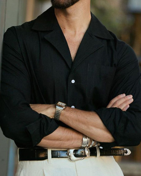 Custom Men's Classic Black Linen Shirt Luxire Custom Clothing Custom Men's Classic Black Linen Shirt Luxire Custom Clothing