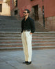 Model wearing the custom linen shirt for men in classic black by Luxire Clothing 4