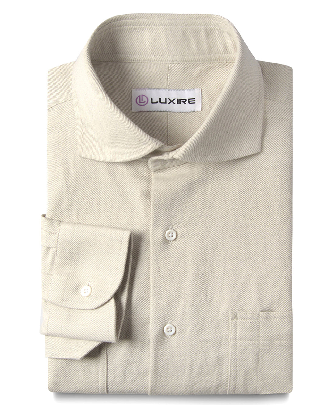 Front of the custom linen shirt for men in cream twill by Luxire Clothing