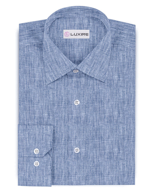 Front of the custom linen shirt for men in dark blue by Luxire Clothing