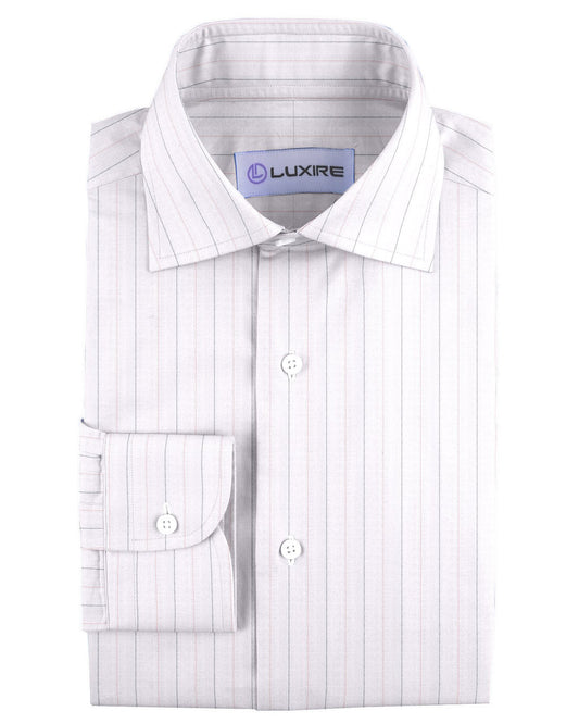 Front of the custom linen shirt for men in ecru with wide stripes by Luxire Clothing
