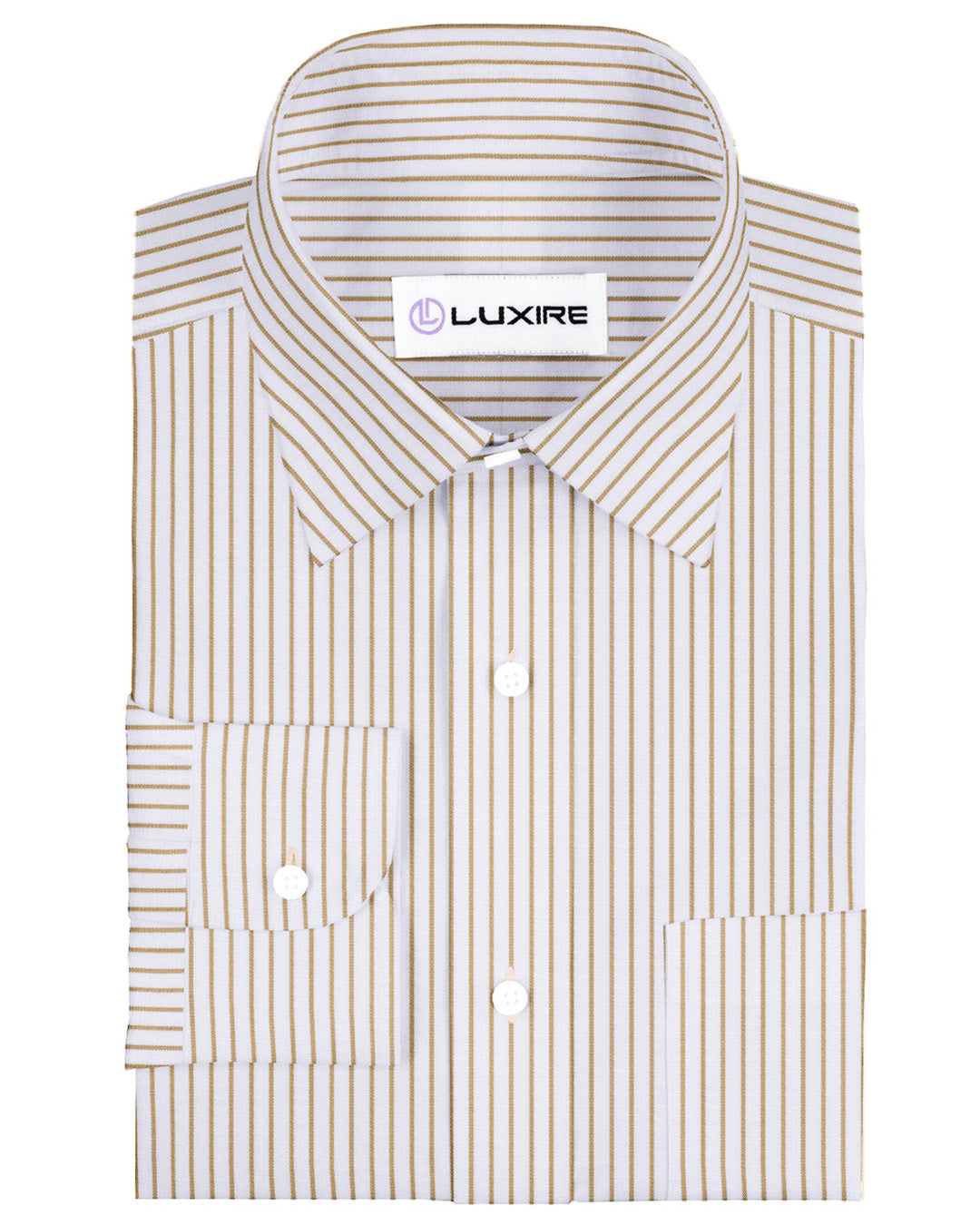 Front of the custom linen shirt for men in white with ecru stripes by Luxire Clothing