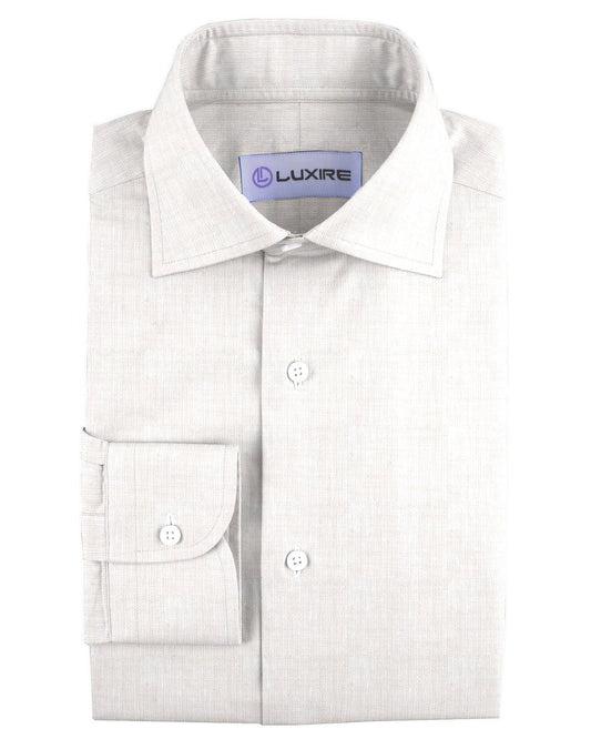 Front of the custom linen shirt for men in textured ecru by Luxire Clothing