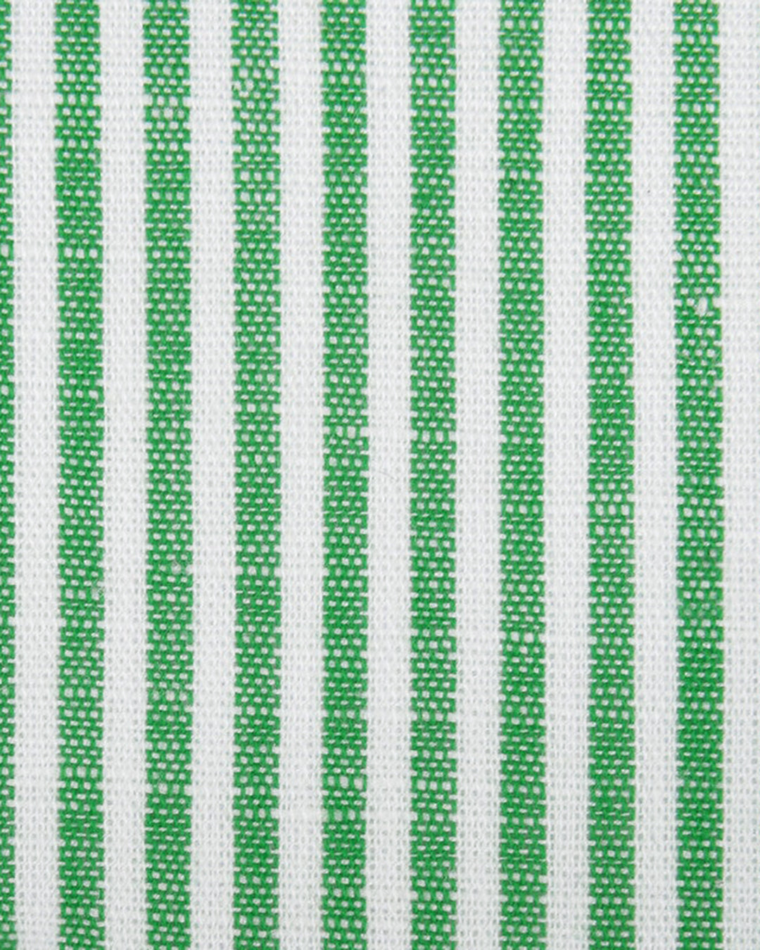 Close up of the custom linen shirt for men in green and white candy stripes by Luxire Clothing