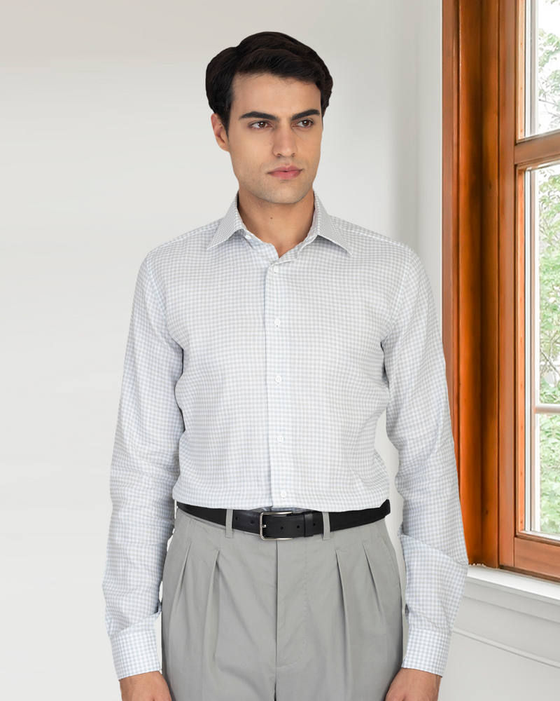Greenish- Grey Linen Gingham Shirt