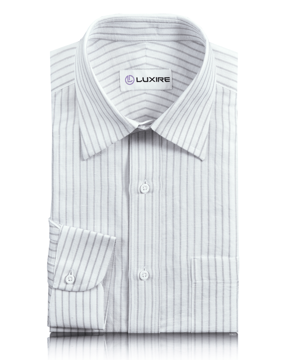 Cotton Linen: Grey Candy Stripes On White Shirt - 1