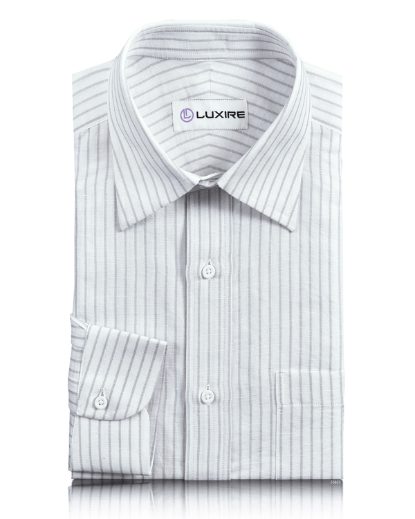 Cotton Linen: Grey Candy Stripes On White Shirt