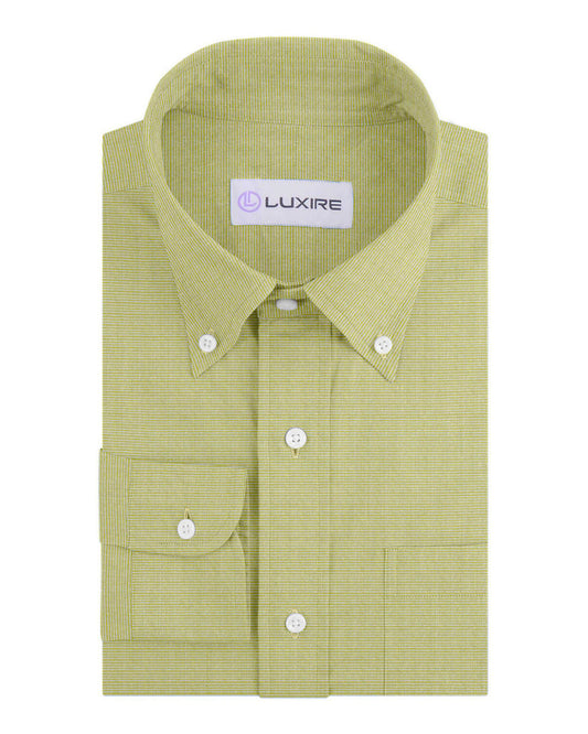 Front of the custom linen shirt for men in lemon green by Luxire Clothing
