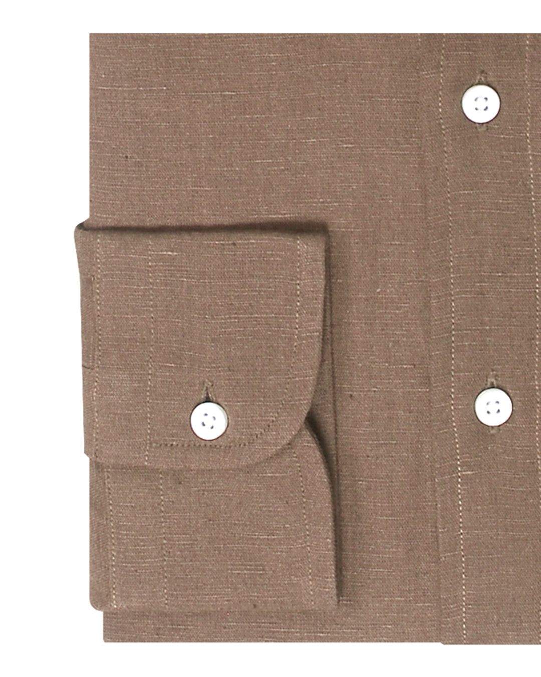 Cuff of the custom linen shirt for men in light brown by Luxire Clothing