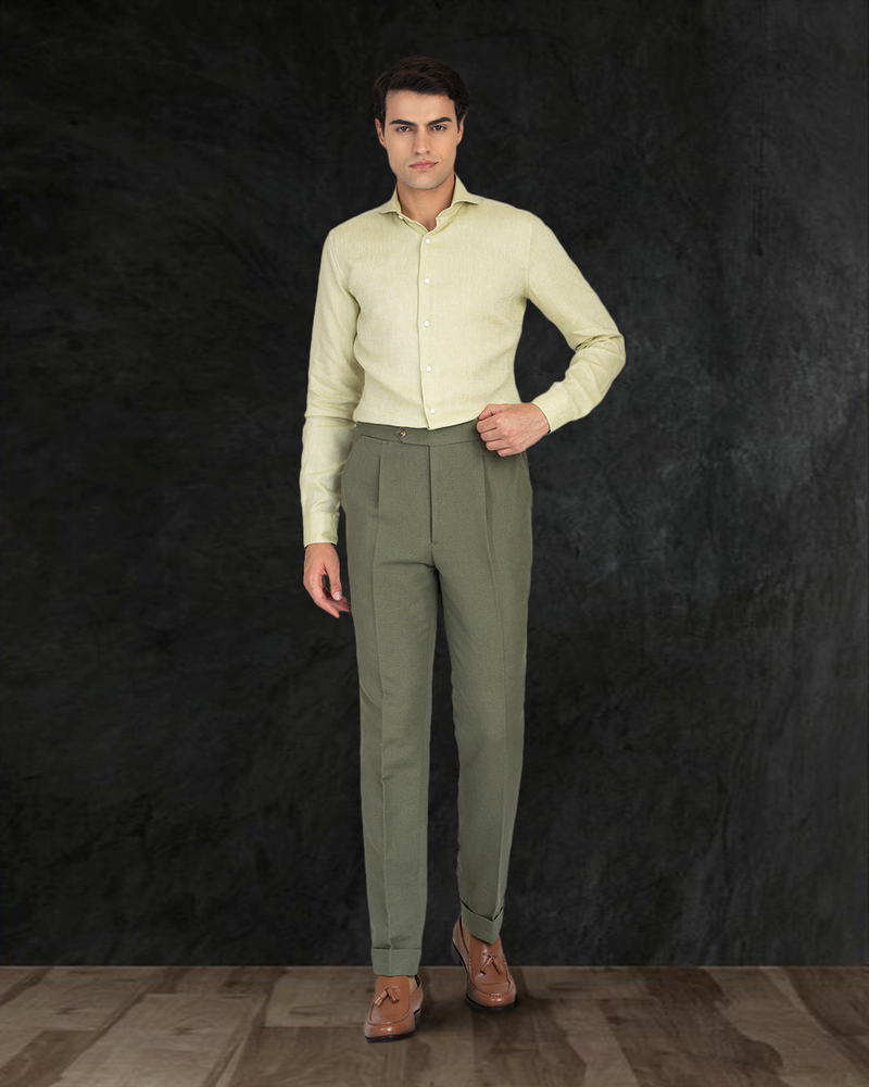 Light Olive Green Slub Linen Shirt