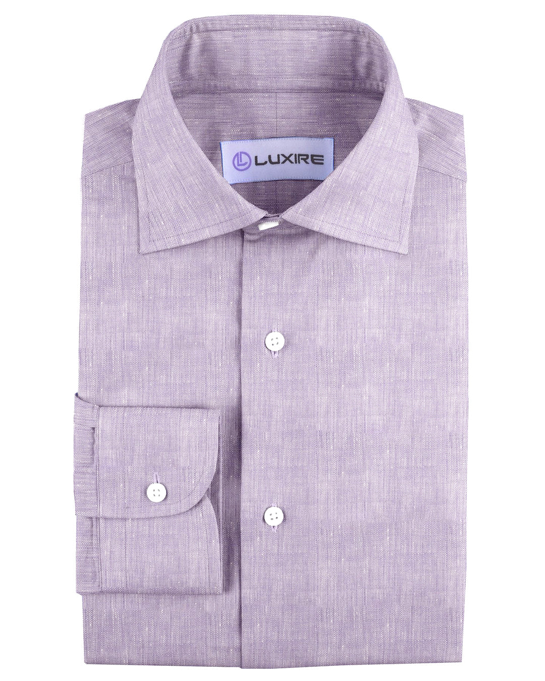 Front of the custom linen shirt for men in light purple by Luxire Clothing