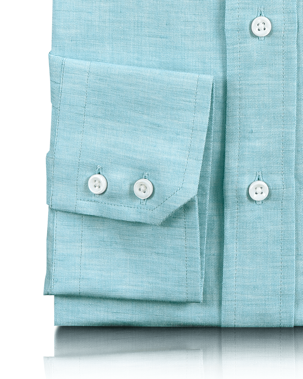 Cuff of custom linen shirt for men in mint cream by Luxire Clothing