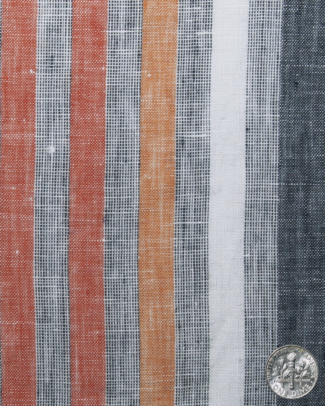 Linen: Orange Red White Grey Tape Stripes Madras