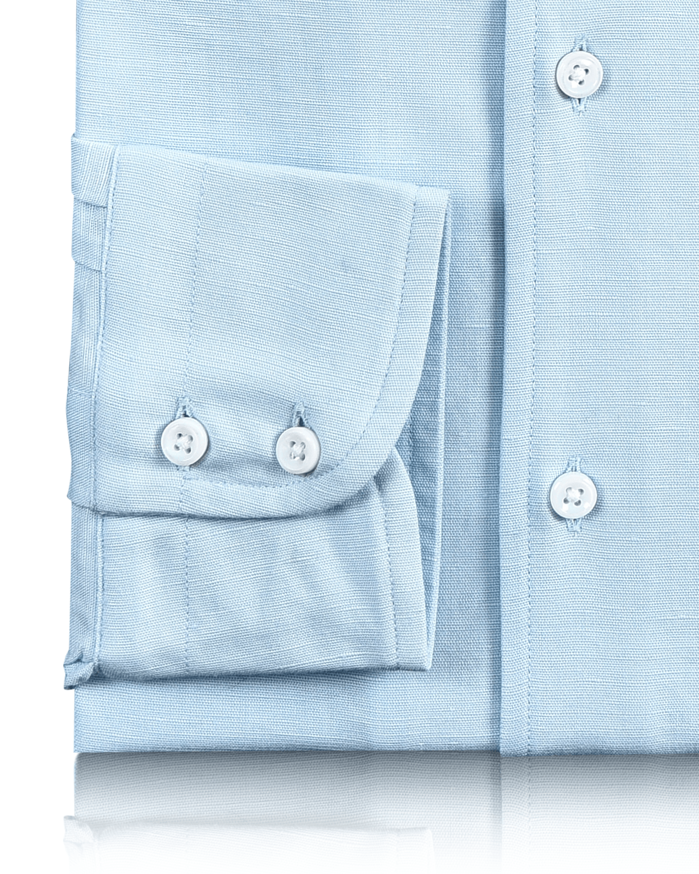 Cuff of custom linen shirt for men in powder blue by Luxire Clothing