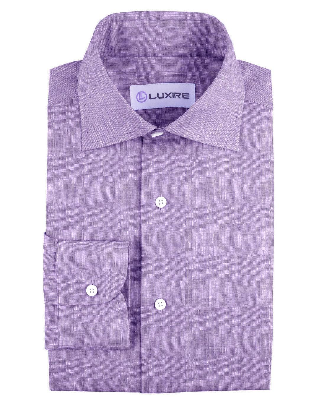 Front of the custom linen shirt for men in purple chambray by Luxire Clothing