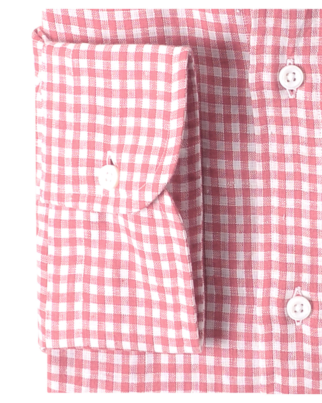 Cuff of the custom linen shirt for men in pink salmon by Luxire Clothing