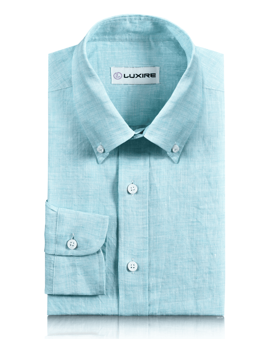 Front of the custom linen shirt for men in sea green by Luxire Clothing