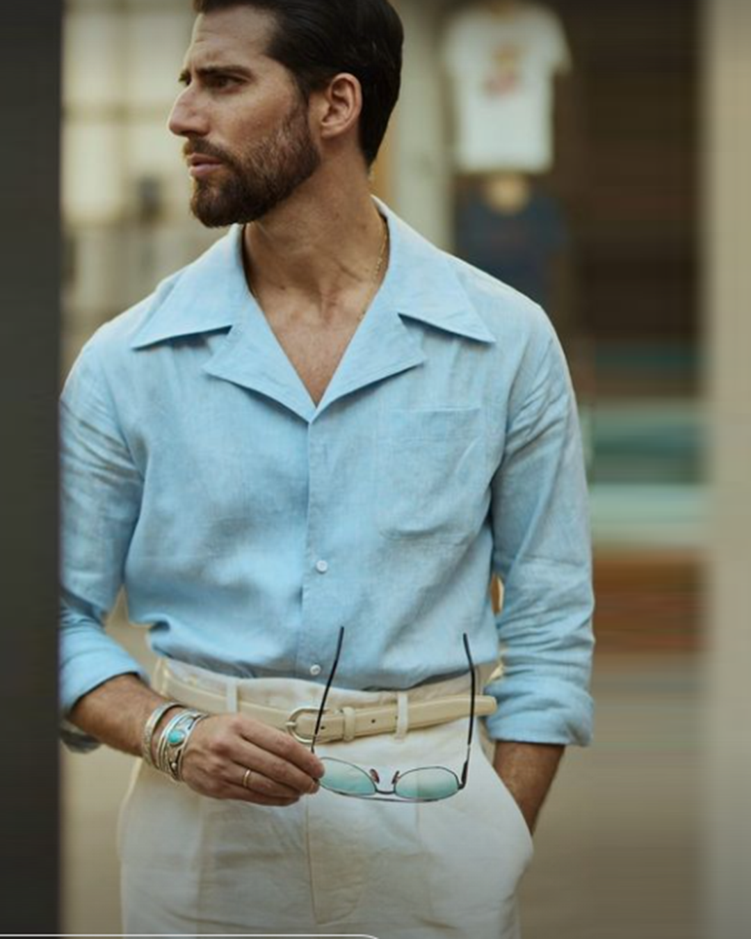 Summer Camp Collar Shirt in Sky Blue Linen - 5