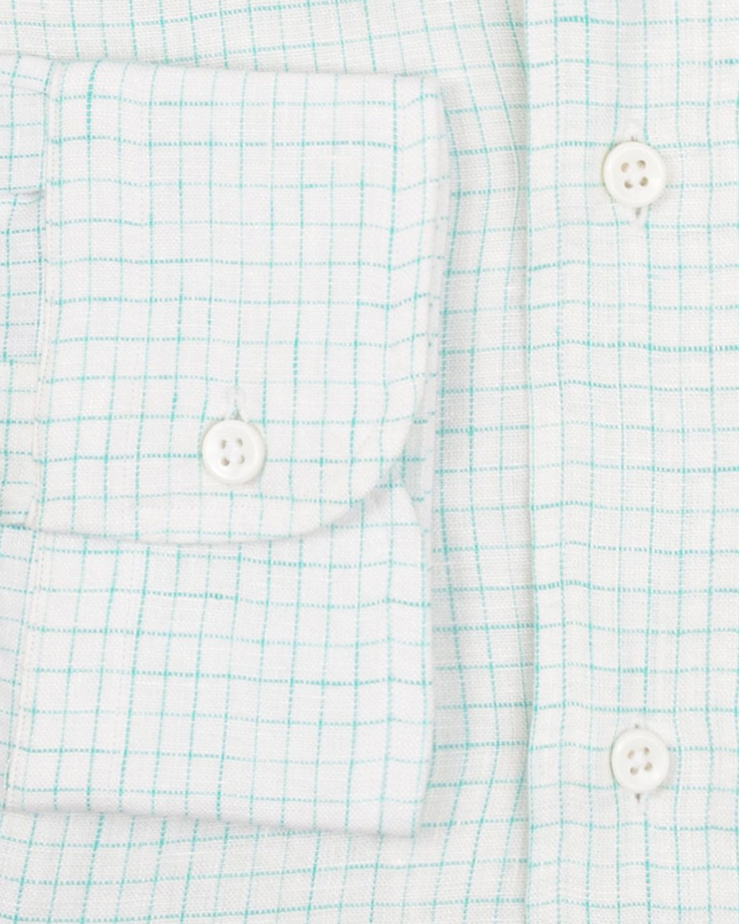 Cuff of the custom linen shirt for men in turquiose and white graph by Luxire Clothing