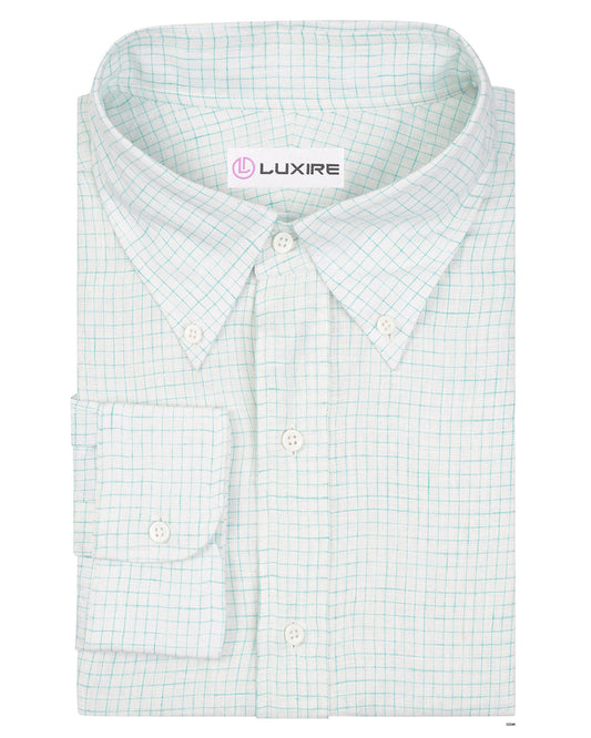Front of the custom linen shirt for men in turquiose and white graph by Luxire Clothing