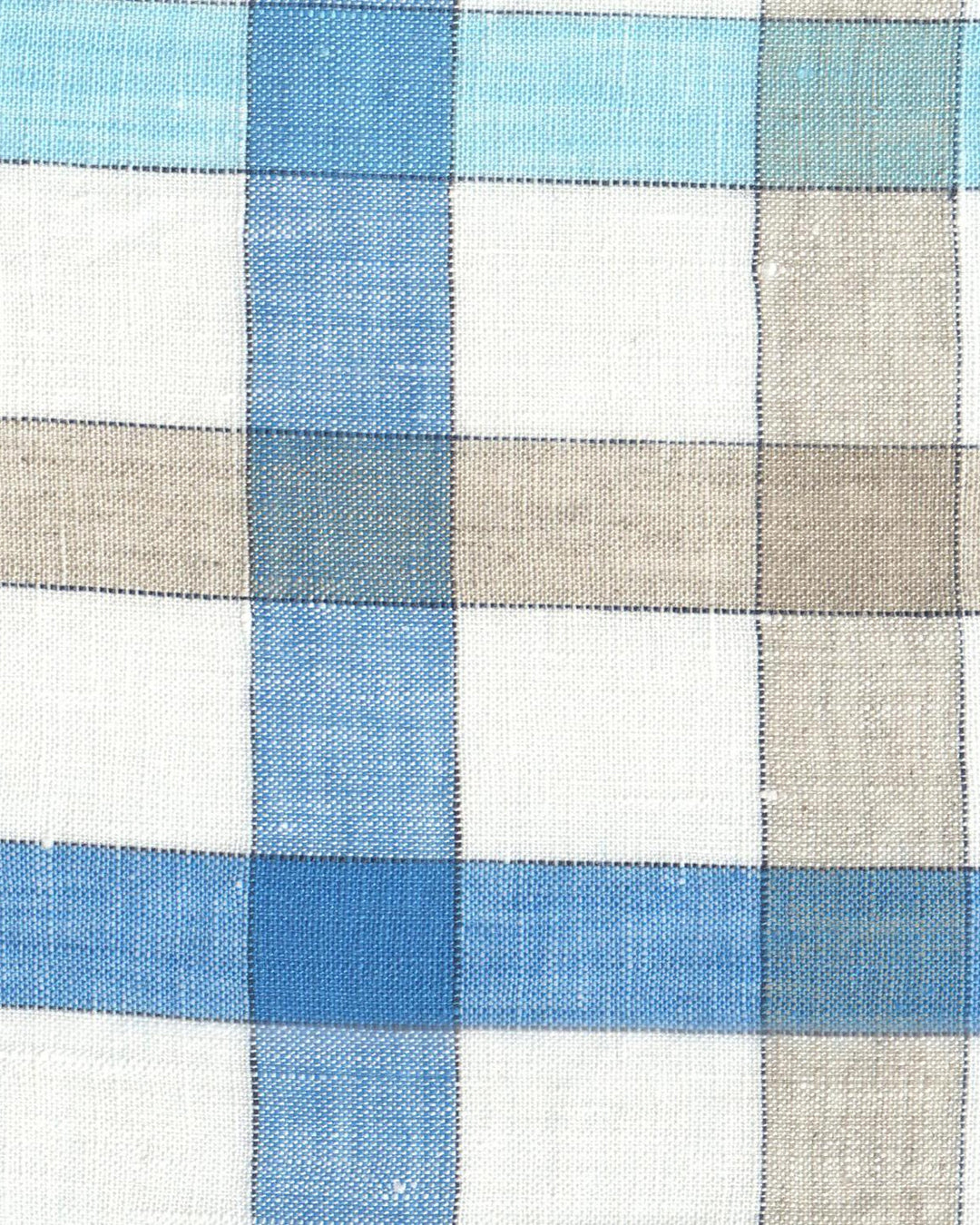 White Blue Ecru Linen Checks - 4