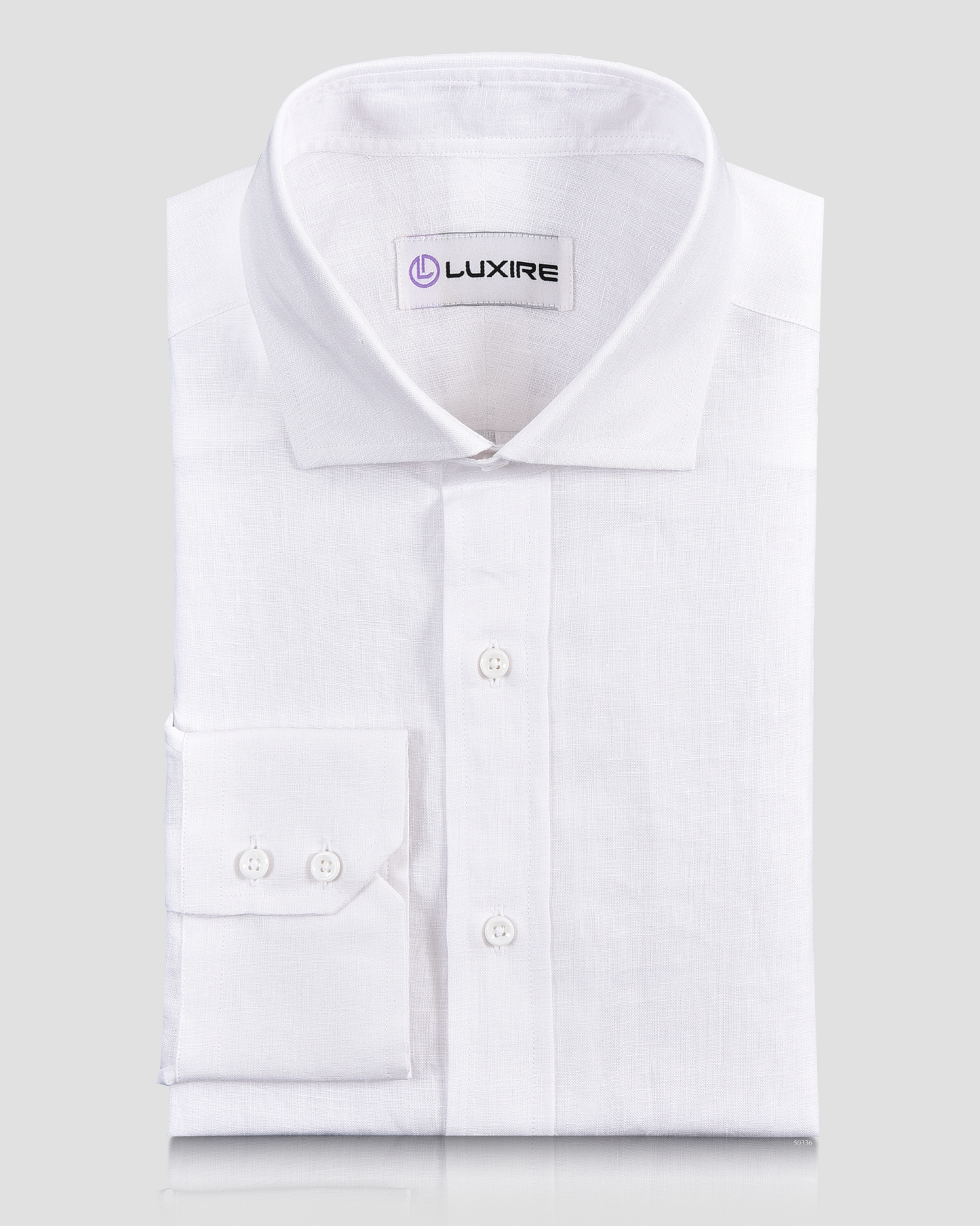 Front view of custom linen shirt for men by Luxire in white