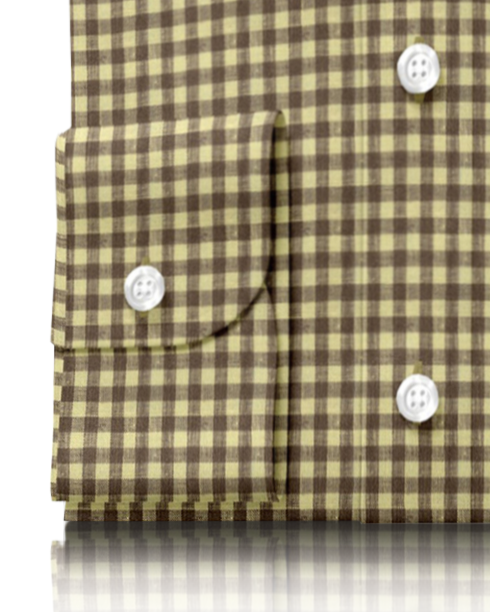 Cuff of custom linen shirt for men in yellow and brown by Luxire Clothing