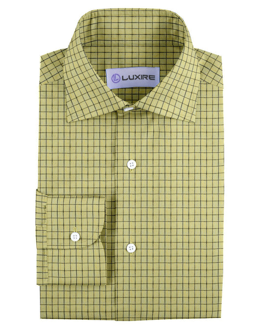 Front view of custom linen shirt for men in yellow checks