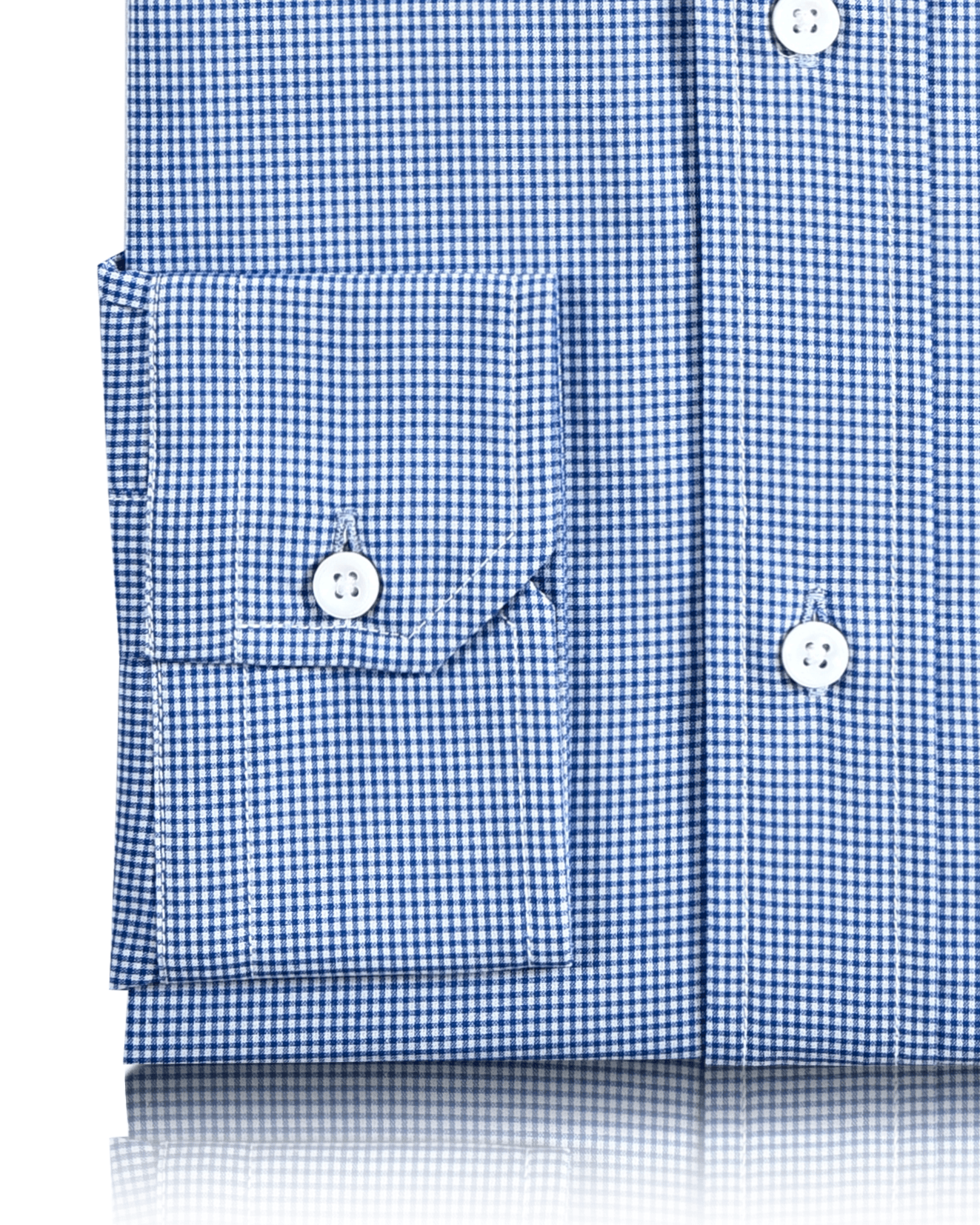 Close up view of custom check shirts for men by Luxire blue micro gingham