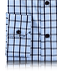 Close up cuff view of custom check shirts for men by Luxire blue navy checks