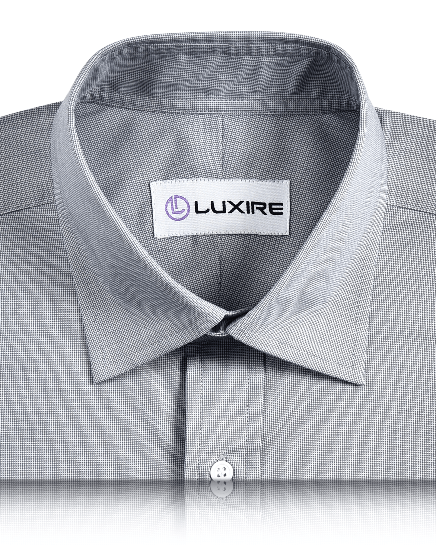 Front close view of custom check shirts for men by Luxire grey mini checks