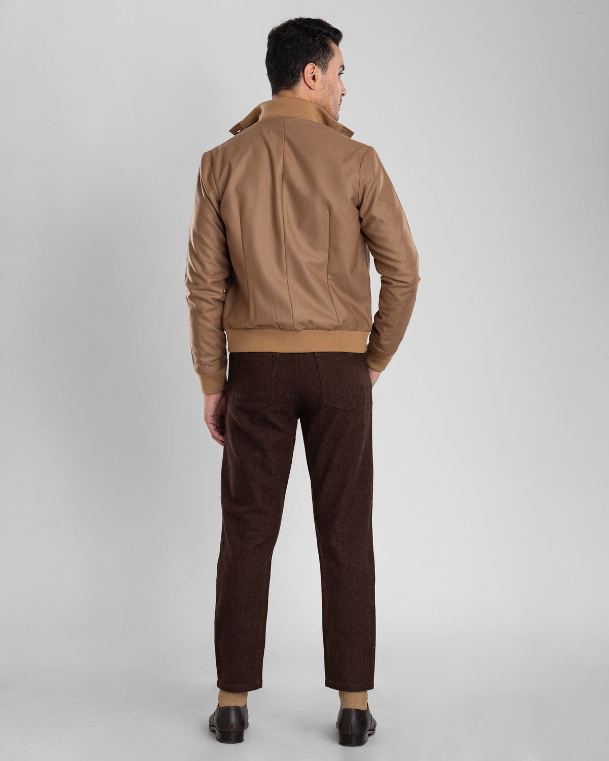 VBC: Sand Woolen Flannel Rib Collar Shirt Jacket - 5