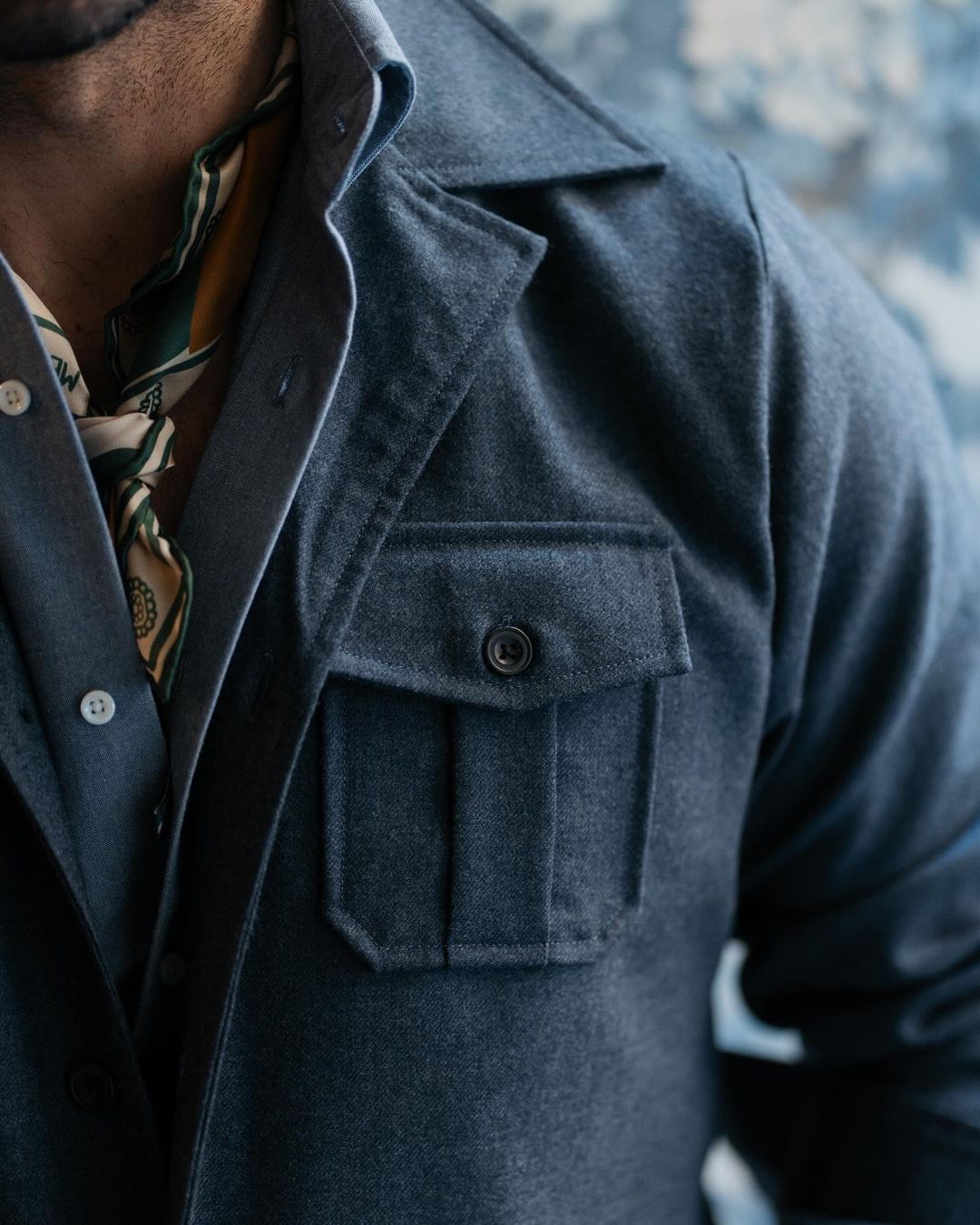 Custom Men's Shirt Jacket in Dugdale Navy Blue Wool Flannel